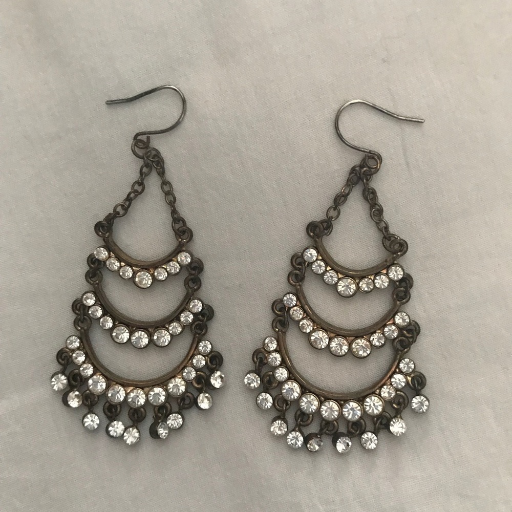 Brass & Clear Rhinestone Chandelier Earrings